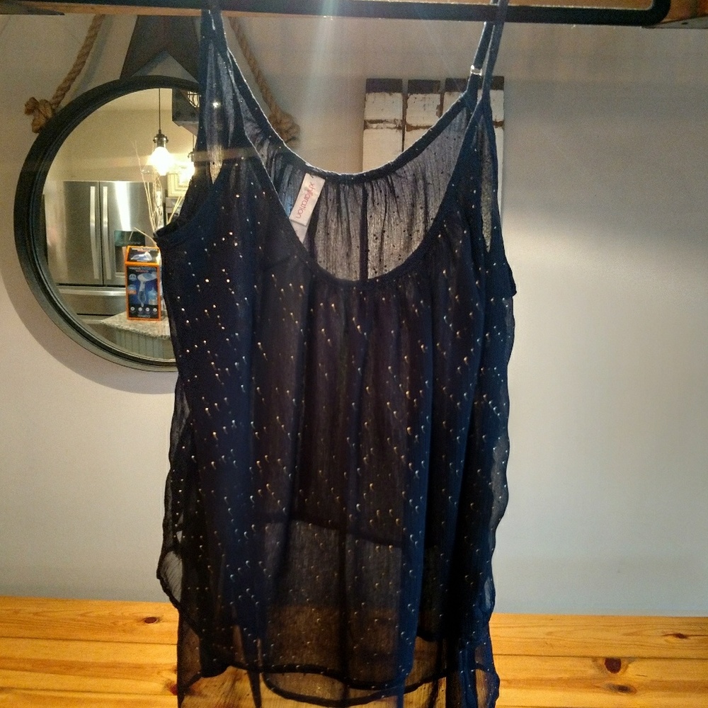 Navy with gold polka dots night out tank